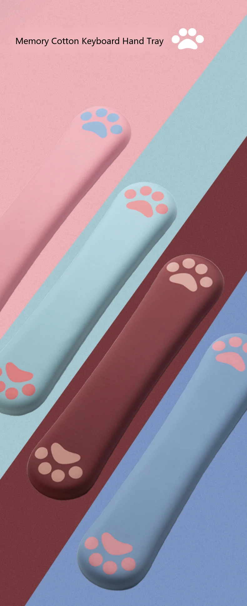 Katzenpfoten-Handballenauflage aus Memory-Schaum für Tastatur, ergonomische Schreibtischunterlage für Büro und Gaming, 3 Größen, 10 Farboptionen – Detail 1