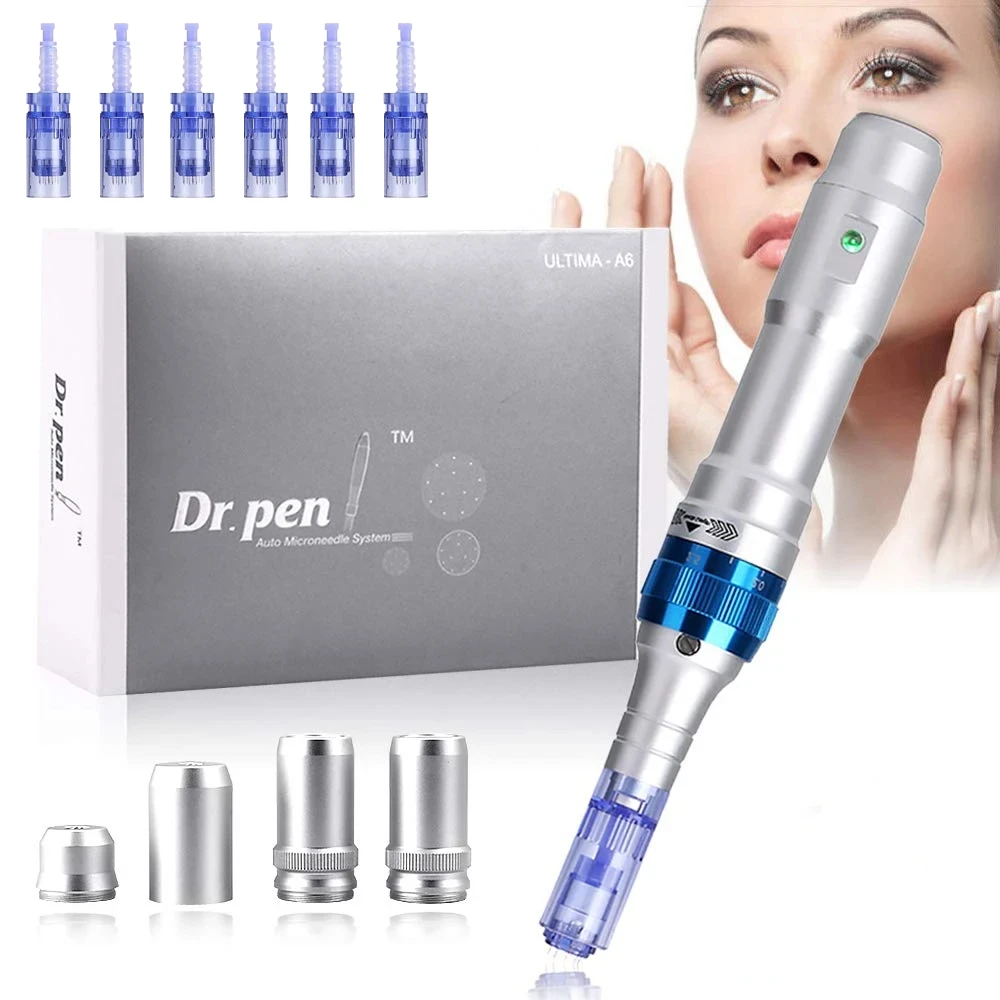 Kit de ferramentas de cuidados com a pele elétrica sem fio Auto Mesoterapia Beleza Máquina Ultima Dr Pen A6 Homeuse, 6 Pcs Cartuchos, Original