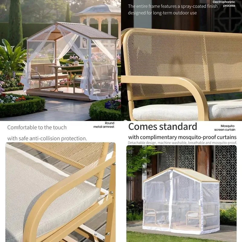 4 Seater Steel Modern Outdoor Swing Rocking Chair Waterproof Durable Eco Friendly Portable