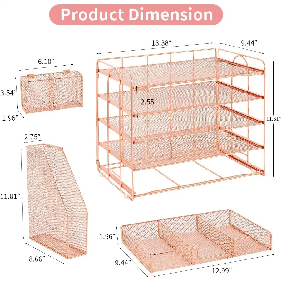 Youbetia 5-уровневый бумажный лоток для писем, органайзер с сетчатым держателем для файлов, настольные аксессуары, настольные органайзеры для рабочего пространства с выдвижным ящиком и пе