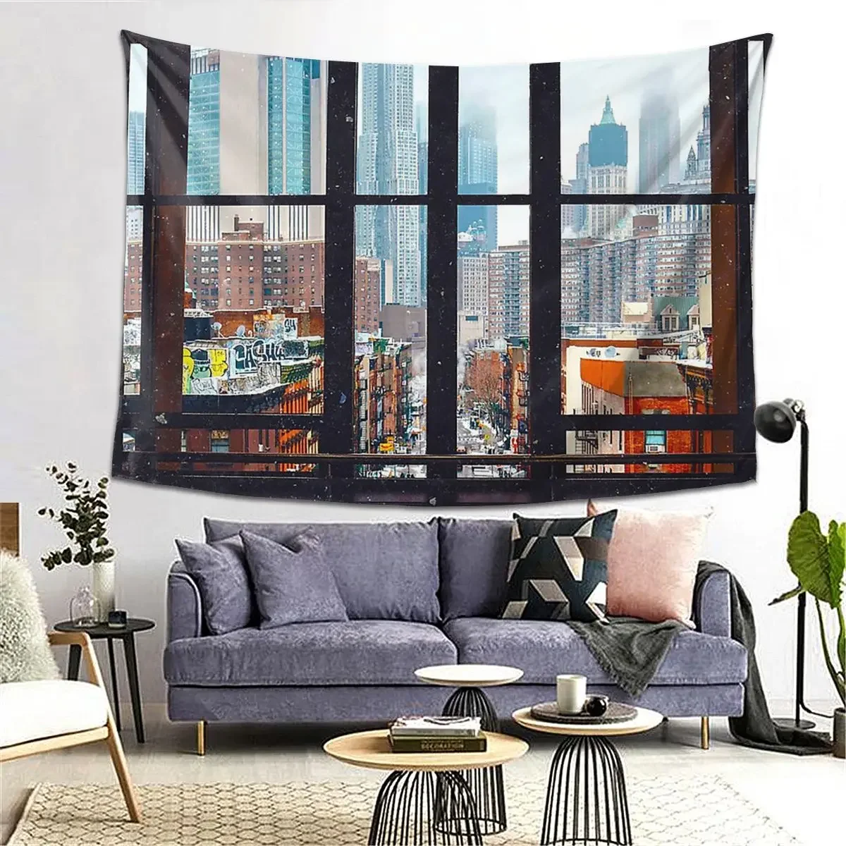 

New York City Window Tapestry Decoration Art Aesthetic Tapestries for Bedroom Decor Home Hippie Wall Cloth Wall Hanging