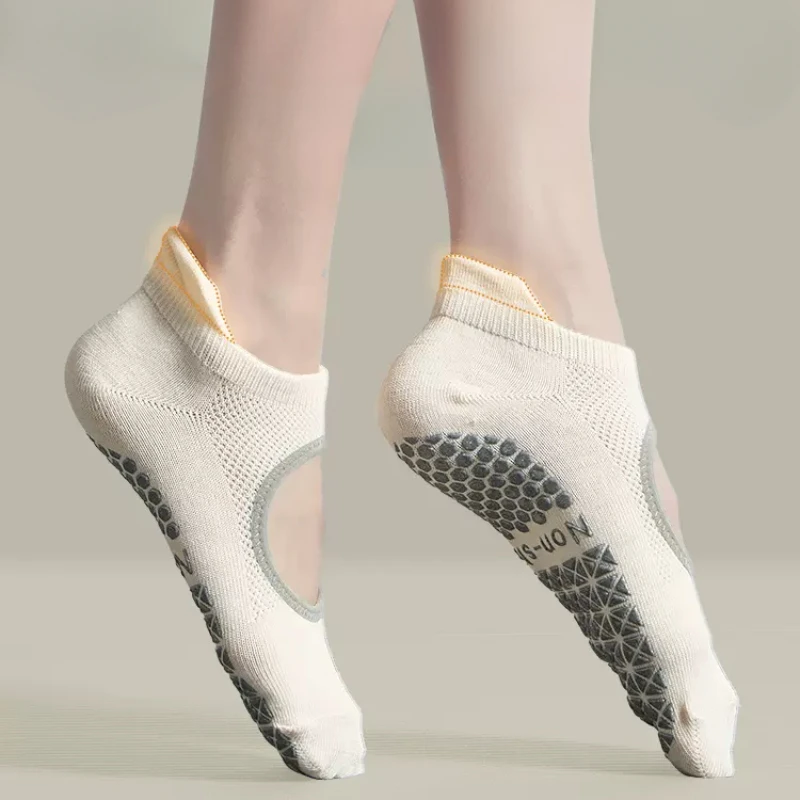 Calcetines de algodón transpirables con espalda descubierta para mujer, medias deportivas profesionales de silicona, antideslizantes, para Yoga, Ballet y baile