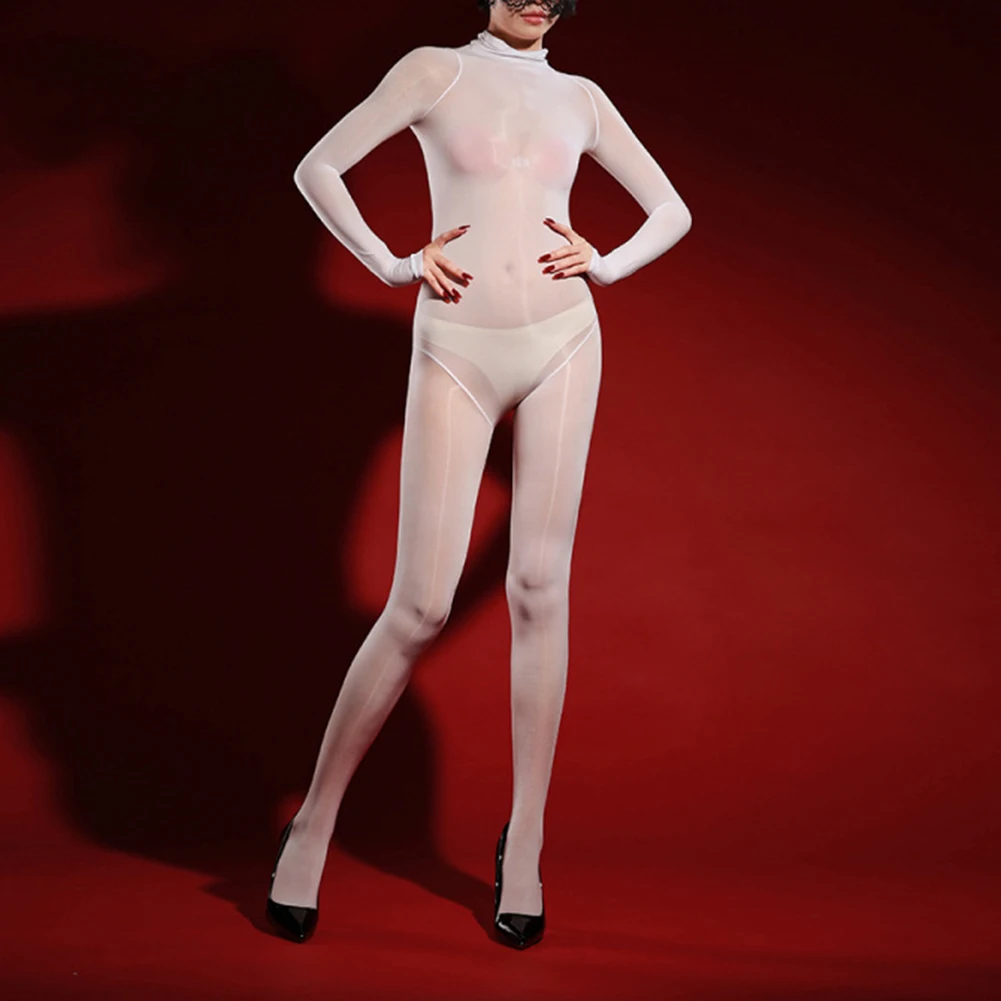 

New Arrival See-through Bodysuit All Seasons Home Use Hotel Wear Microelasticity Silky Long Sleeve Bodysuit Erotic Bodysuit