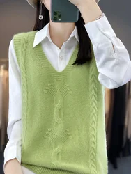 New Arrivals Outerwear Women sweater vest V-Neck Pullover Merino Wool Jumper New In Knitwear Lady Clothes Knit Top Fashion Trend