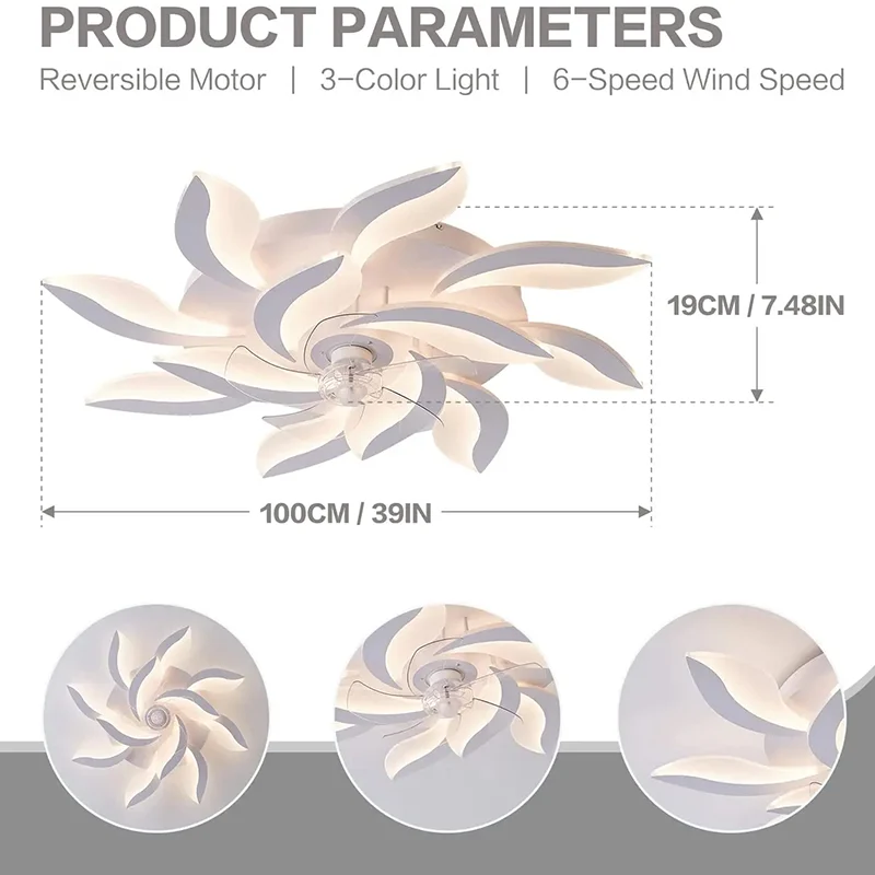Nowoczesny wentylator sufitowy do salonu, cichy pilot zdalnego sterowania, 3-kolorowy, ściemnialny, lampa nordycka, luksusowy wentylator sufitowy