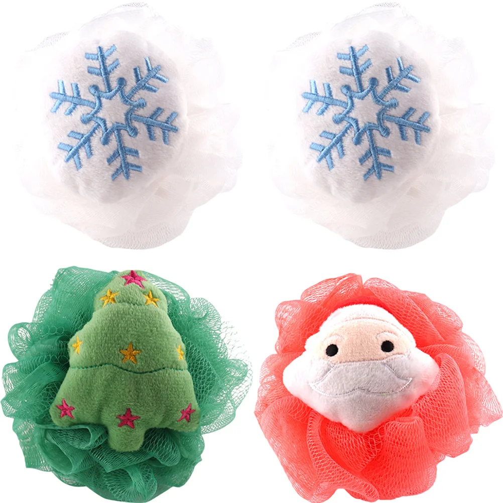 4 قطع من ليفة حمام عيد الميلاد، كرة رغوية سميكة، سهلة الرقبة، أكتاف، منظف الدش للتنظيف العميق اليومي للجسم #3