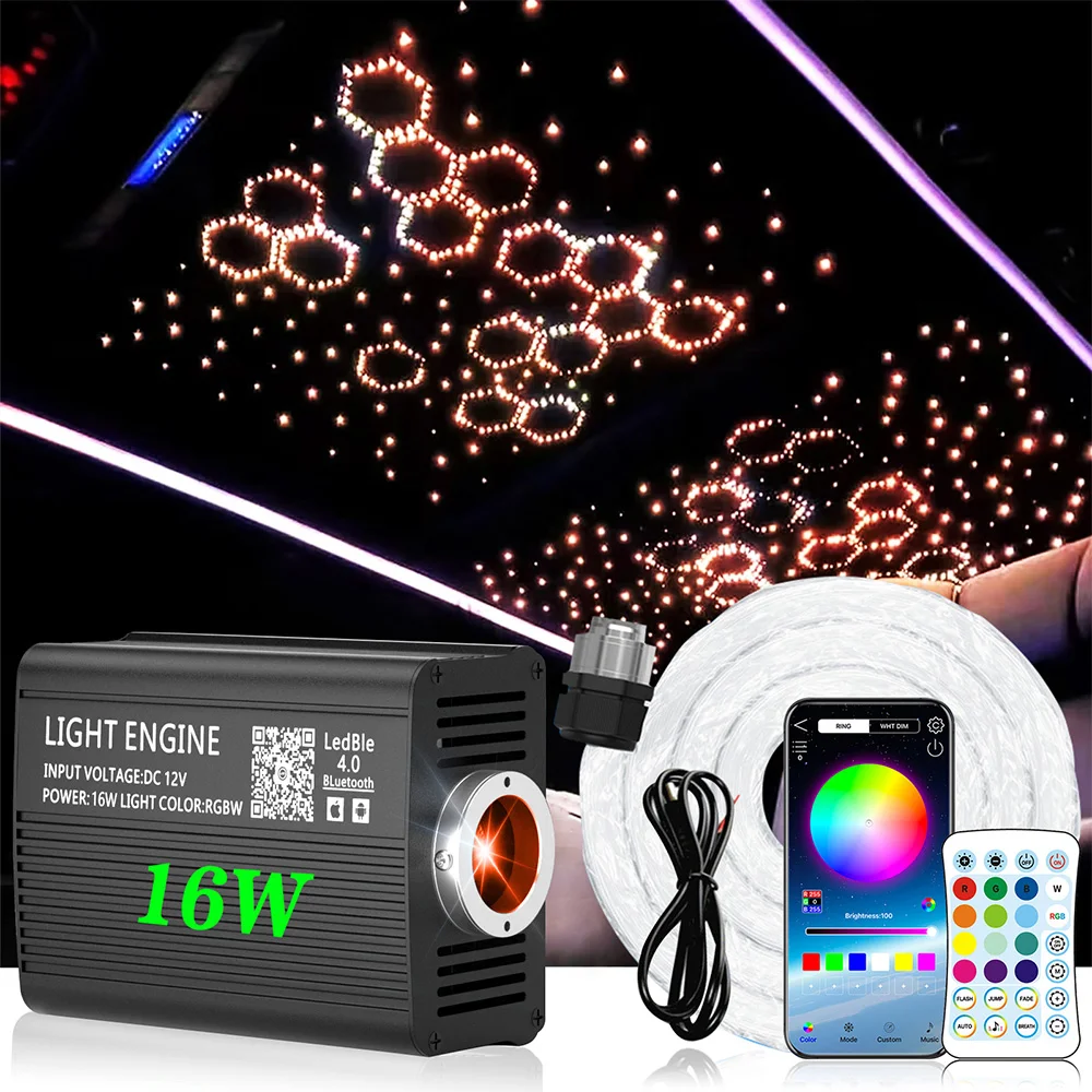 

16W RGBW Fiber Optic Star Ceiling Twinkle Light Kit APP Starry Sky Fiber Optic Light for Car roof Stars home decorating