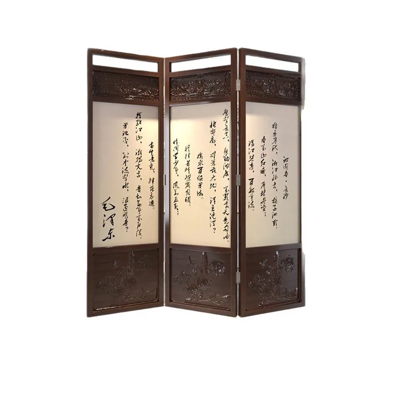 

New Chinese style, solid wood, relief, calligraphy, screen, folding, mobile, living room, partition