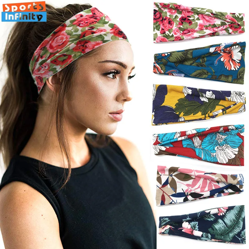 Fashion Printed Yoga Headband Women Sports Headband Elastic Fitness Sweatband Running Headband Wide Headscarf Hair Accessories