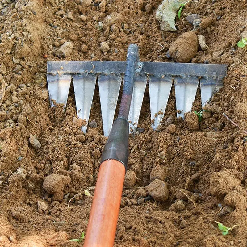 Rastrillo manual de acero al carbono para jardín, herramientas de deshierbe, raíz de grava, 4/5/6/7 dientes Hierba herramientas de jardinería