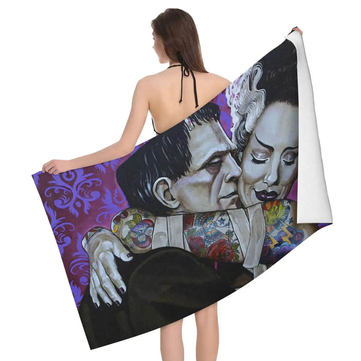 

Bride Of Frankenstein Monster Absorbent Microfiber Beach Bath Towel Quick Dry Spooky Horror Film Bathroom Yoga Towels