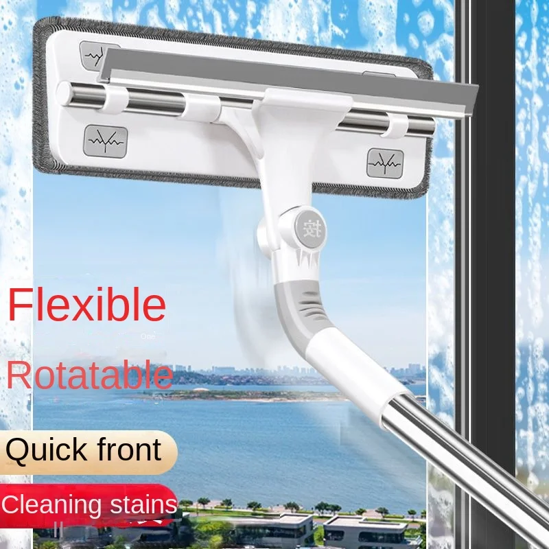 Telescopic Glass Wiper Magic Window Cleaning Brush Double-sided Cleaner Long Handle Silicone Rotating Head Cleaning Cloth Tools