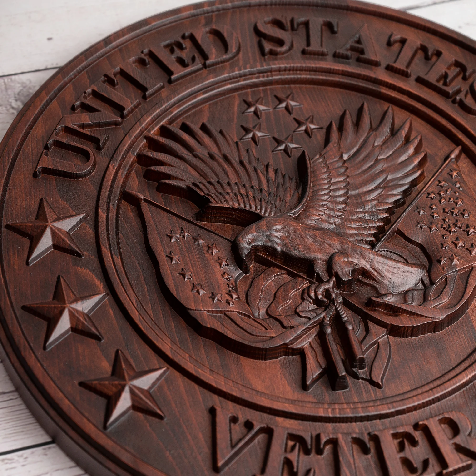 US Veteran Wooden Eagle Plaque, Patriotic Wood Carved Wall Decor, Veteran Honor Souvenir Gift