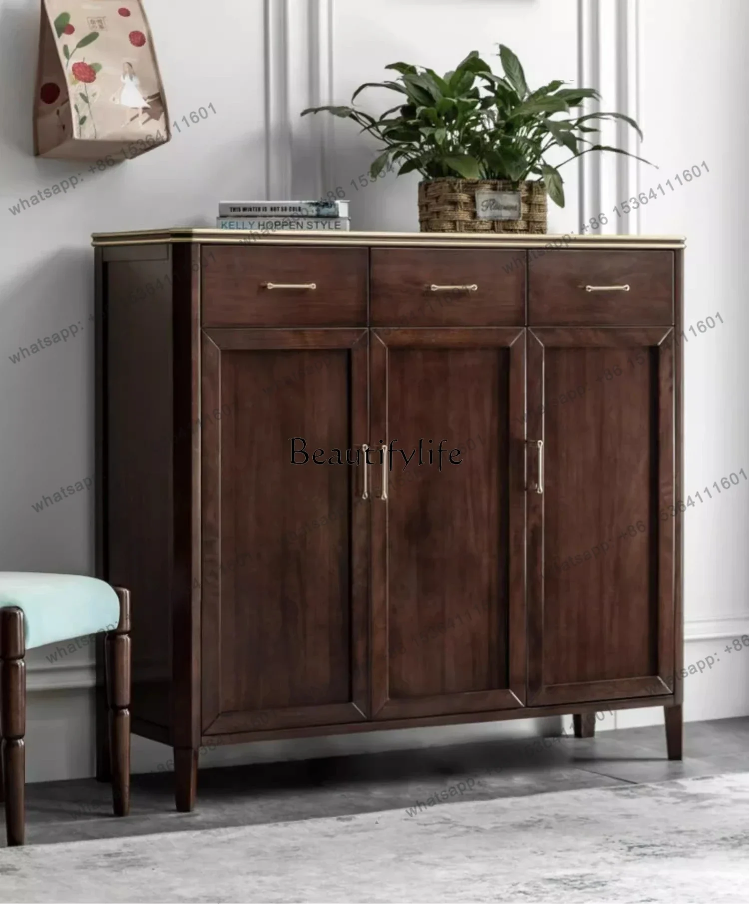 Solid wood household American storage cabinet Red walnut all solid wood cabinet