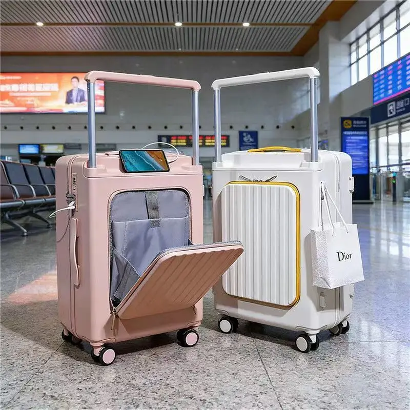 

Новый чемодан с задним отсеком, отделением для ноутбука, многофункциональный дорожный чемодан с широкой ручкой, 20-28 дюймов, Type-C и USB