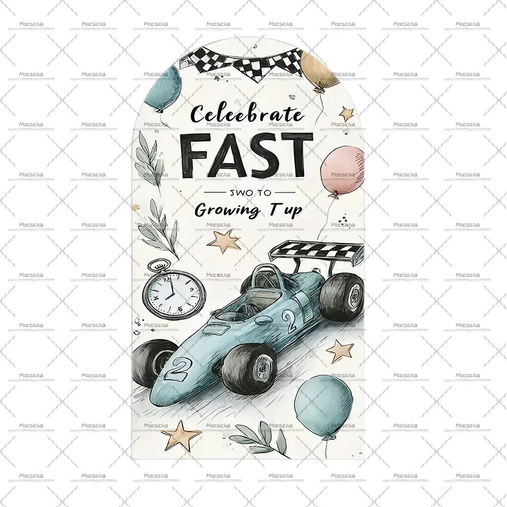 Mocsicka Custom 2-Sided Two Fast Racing Car Boys Birthday Party Baby Shower Covers Chiara Arch Wall Background Decor Backdrop