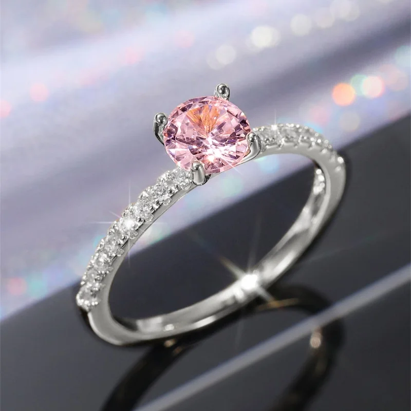 Huitan Klassisches 4-Krallen-Design, rund, Zirkonia, für Damen, Hochzeit, Verlobungsringe, 3 Farben erhältlich, zurückhaltender Brautschmuck, heißer Verkauf – Detail 14