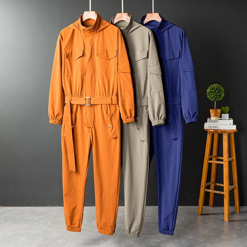 

Retro Hooded Rer Suit Men's Casual Loose Comfortable Spring Autumn One-Piece Suit Loose Fit Cargo Pants Cotton Fabric