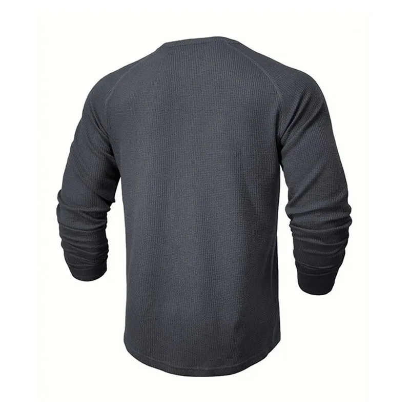 Casual Long Sleeve Top Loose Fit with Henley Neck T Shirt Pull on Not Hooded Raglan Sleeve Spring Contrast Placket for Men