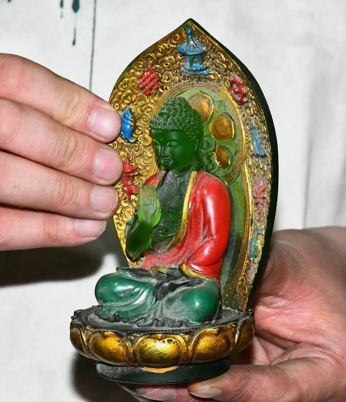 6'' Old Tibet Coloured Glaze Gilt Sit Lotus Shakyamuni Sakyamuni Buddha Statue