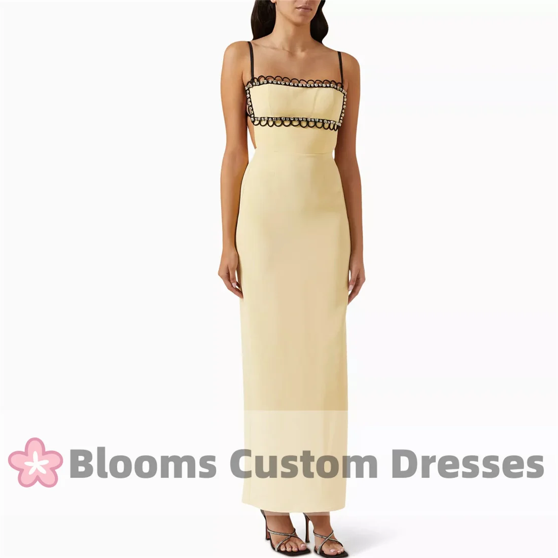 Customized Shiny Rhinestone Spaghetti Straps Evening Dress Chiffon Sexy Cocktail Prom Dress Back Slit Backless Formal Party Gown