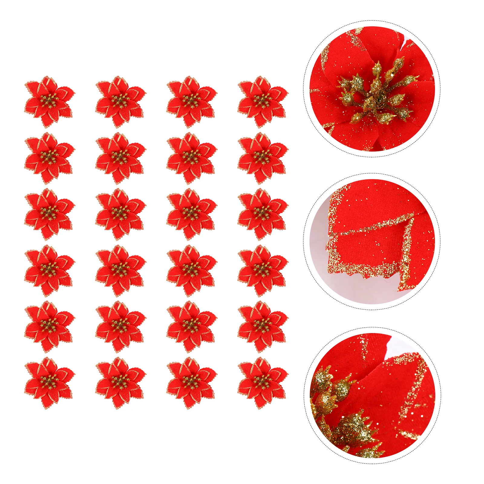 

24pcs Christmas Decor Lifelike Christmas Simulation Flower Artificial Flower For Party Home Mall Decoration Festival Ornament