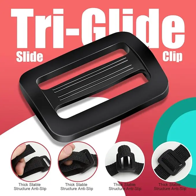 10/20/50/100Pcs Curve Tri-Glide Slider Black Plastic Buckles for 20-50mm Webbing Strap Adjust Carabiner Clips Belt Buckle Kits