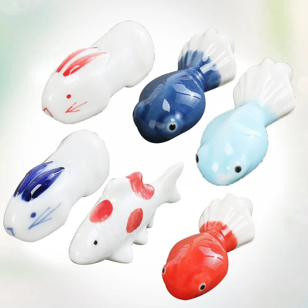 6Pcs Ceramic Chopsticks Animal Shape Elegant Glossy Spoon Fork Rest Tableware Supplies Unique Design Cleaner Dining