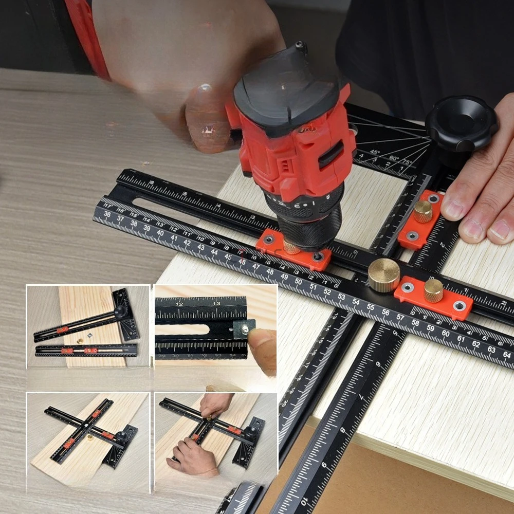 

Многофункциональная Т-образная линейка 400/800 мм с регулируемым угломером и локатором отверстий, инструмент для разметки и позиционирования при сверлении по дереву