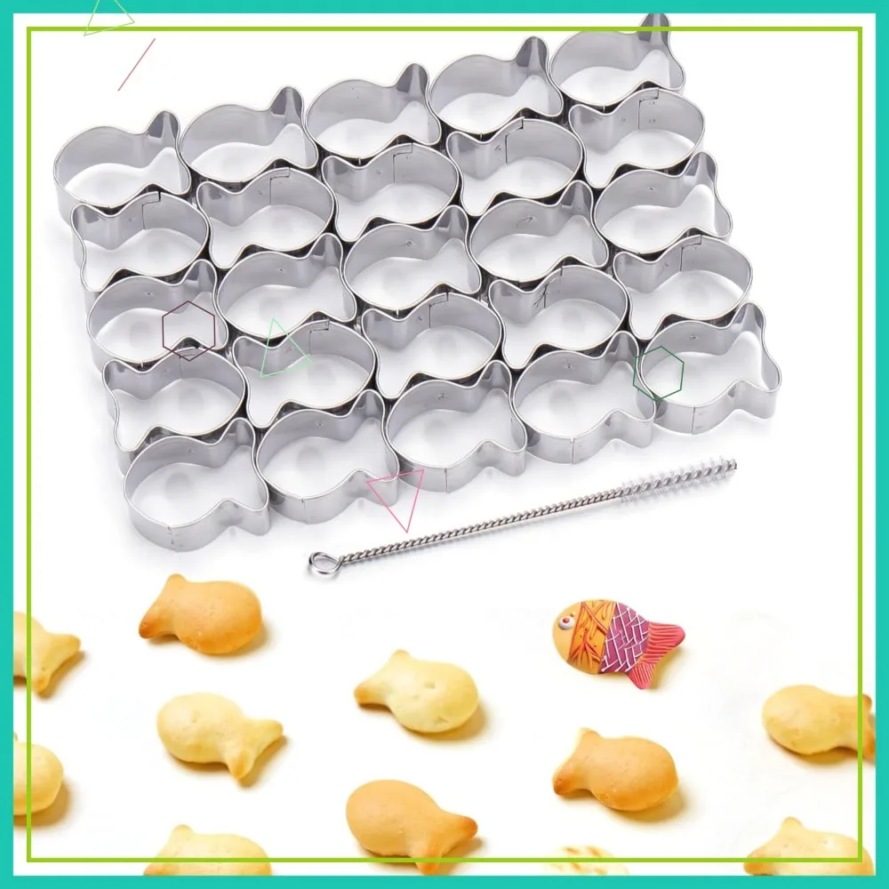

25 Cavity Gold Fish Cookie Cutter, Stainless Steel Non-Stick Mold for Baking, Mini Fish Shapes