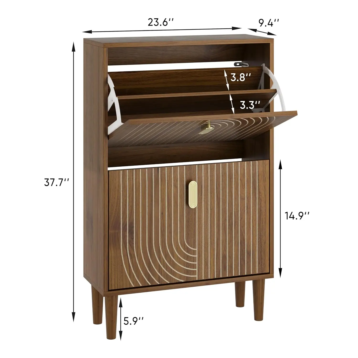 Walnut Shoe Cabinet 2 Flip Drawers Line Groove Freestanding Hidden Storage Organizer Entryway Hallway Living Room, Customized