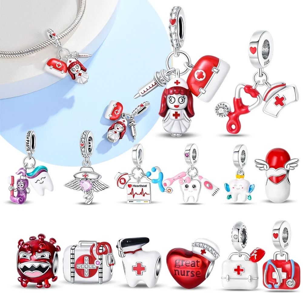 Health Charms 925 Sterling Silver Original Certified Beads Fit Bracelet Women Jewelry Making Diy Nurse Tooth Style Fashion Gift