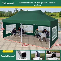 Four Cornered Tent 3x6m/10x20ft, Waterproof Sunproof Windproof Shelter with Windows, Oxford Cloth Aluminum Frame for Camping