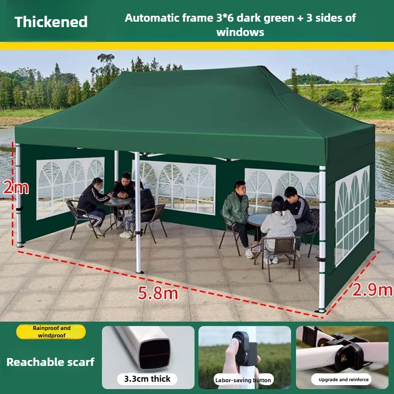 Four Cornered Tent 3x6m/10x20ft, Waterproof Sunproof Windproof Shelter with Windows, Oxford Cloth Aluminum Frame for Camping