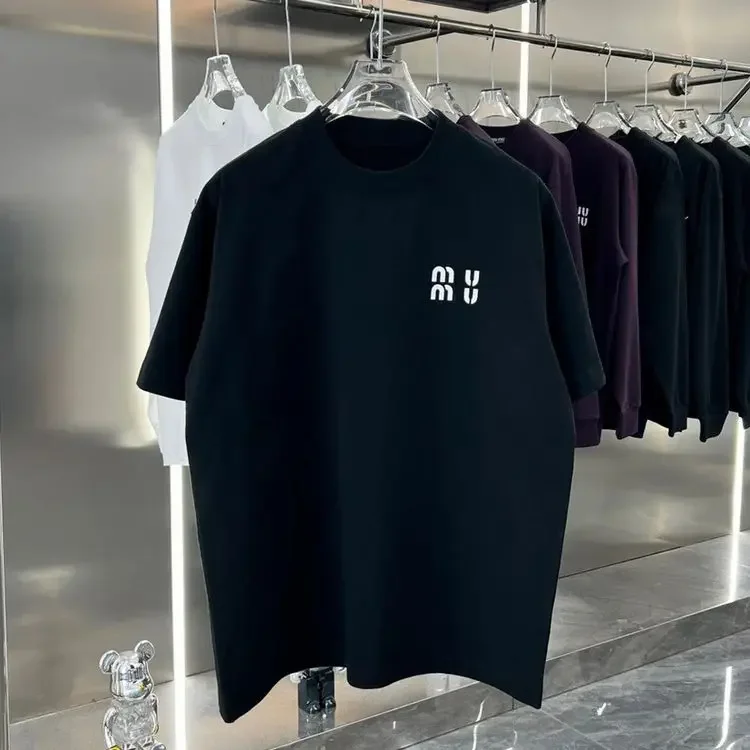 

Summer Miu Wind Short Sleeve T-shirt Pure Cotton Men and Women Chest Letter Printing Loose Fashion New Fashion Brand Explosive