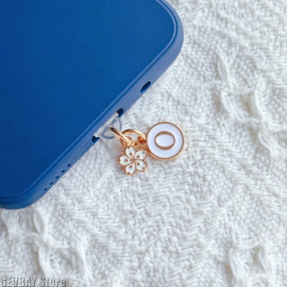 2pcs (N-Z) Mobile Phone Interface Dust Plug for Type-c Initials Flower Design Mobile Phone Accessories