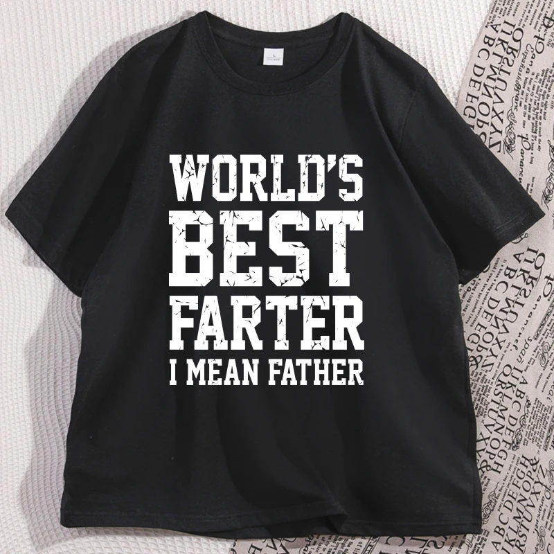 Camiseta World Best Farter I Mean Father para hombre, camiseta de manga corta con cuello redondo de algodón, camiseta gráfica clásica informal para hombre cómoda