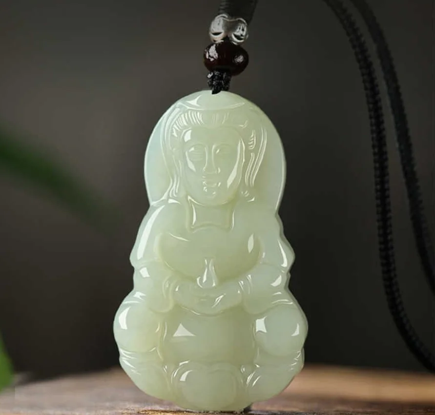 Fine Jewelry Natural Hetian Nephrite Jade Guarding Guanyin Men's Pendant