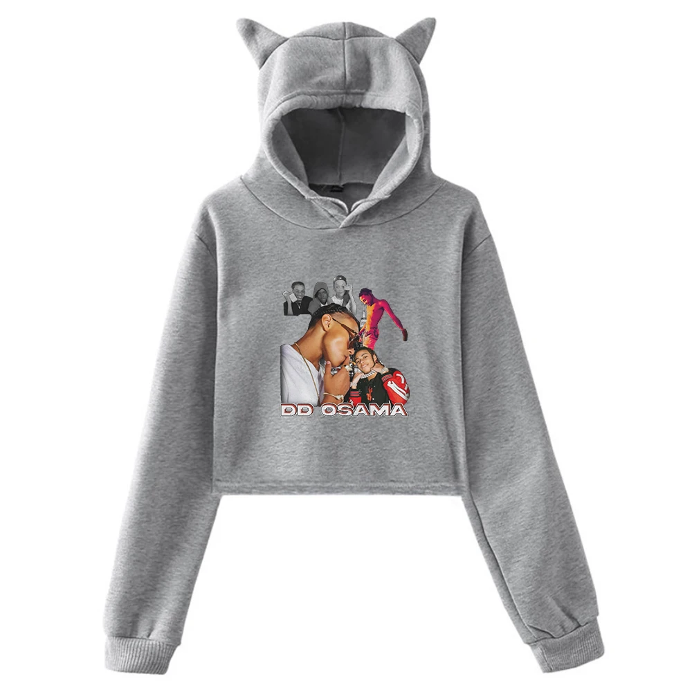 DD Osama Tour Hip Hop rapero Vintage Pullover Cat Ears Hoodie, sudaderas de manga larga, Top corto, ropa para mujer