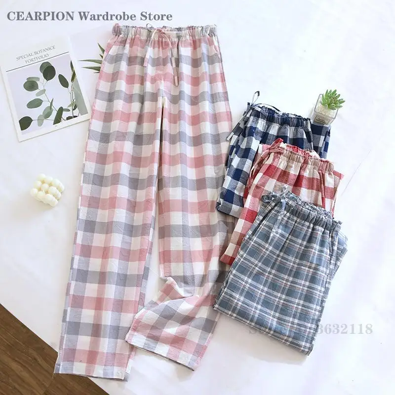 

Women's Plaid Cotton Sleeping Pants Spring Summer New Checkered Simple Home Pants Sleepwear Soft and Comfortable Sleep Bottoms
