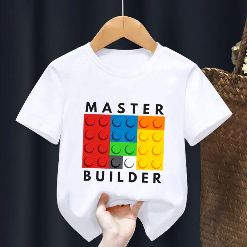 Men Tee Women T Shirt Boys Girls Top Adults Children Parent Child Cotton Kid Tshirts Master Builder Blocks Building Print Tops