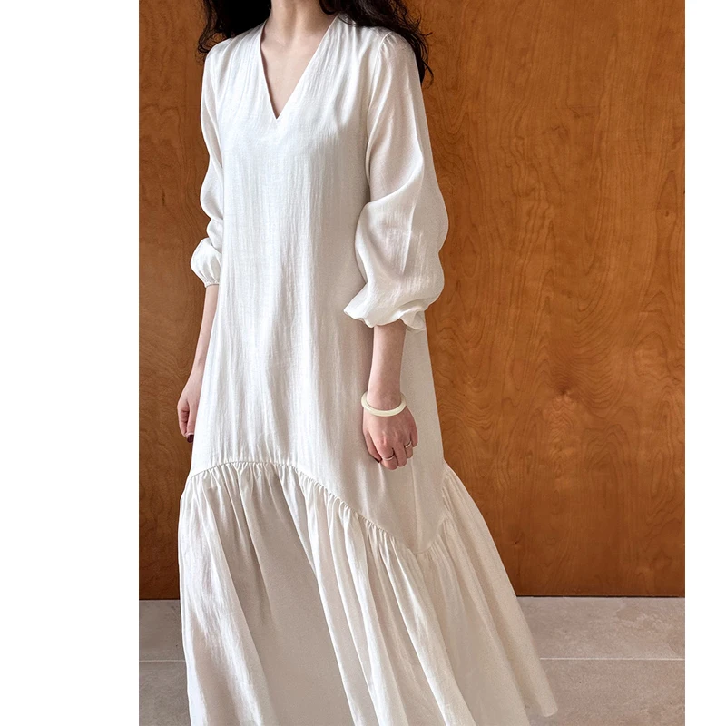 2024 New Arrival Women V-Neck Long Dress Loose Style Women Maxi Dress Sping Vestidos Clothes