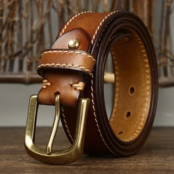 3.8CM Pure Cowhide High Quality Genuine Leather Belts for Men Korean Version Strap Male Brass Buckle Fancy Vintage Jeans Cowboy