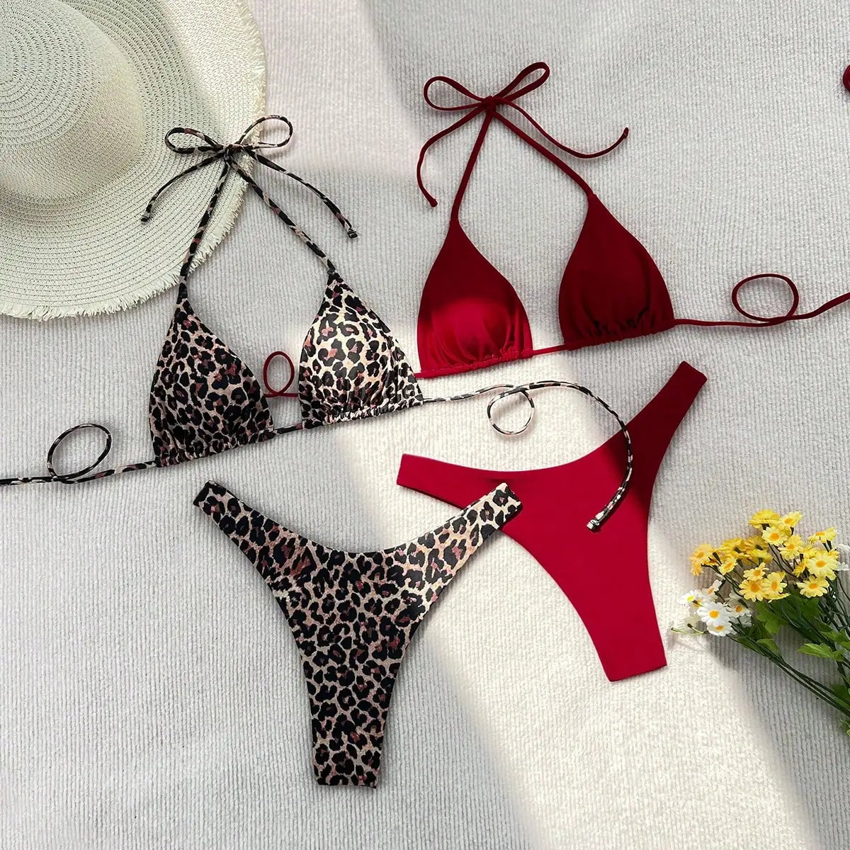 

Черно-коричневый и красный сексуальный купальник-бикини