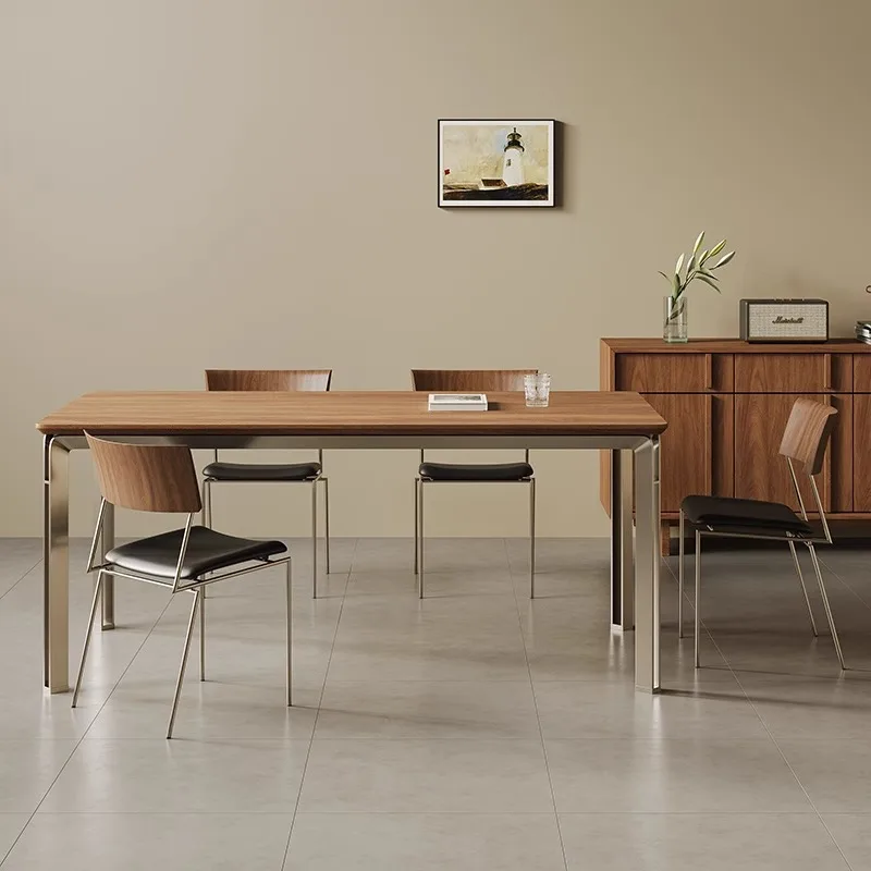 

Italian minimalist stainless steel solid wood dining table modern minimalist designer desk dining table dual-purpose case table