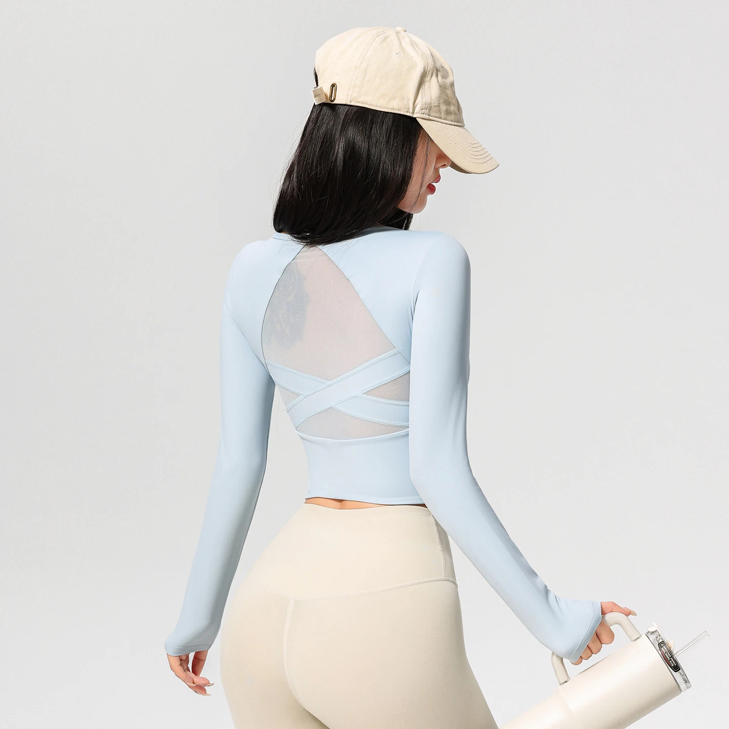 Women V Neck Long Sleeve Slim Crop Yoga Top Soft Quick Dry Breathable Daily Running Workout Sports Short T Shirt