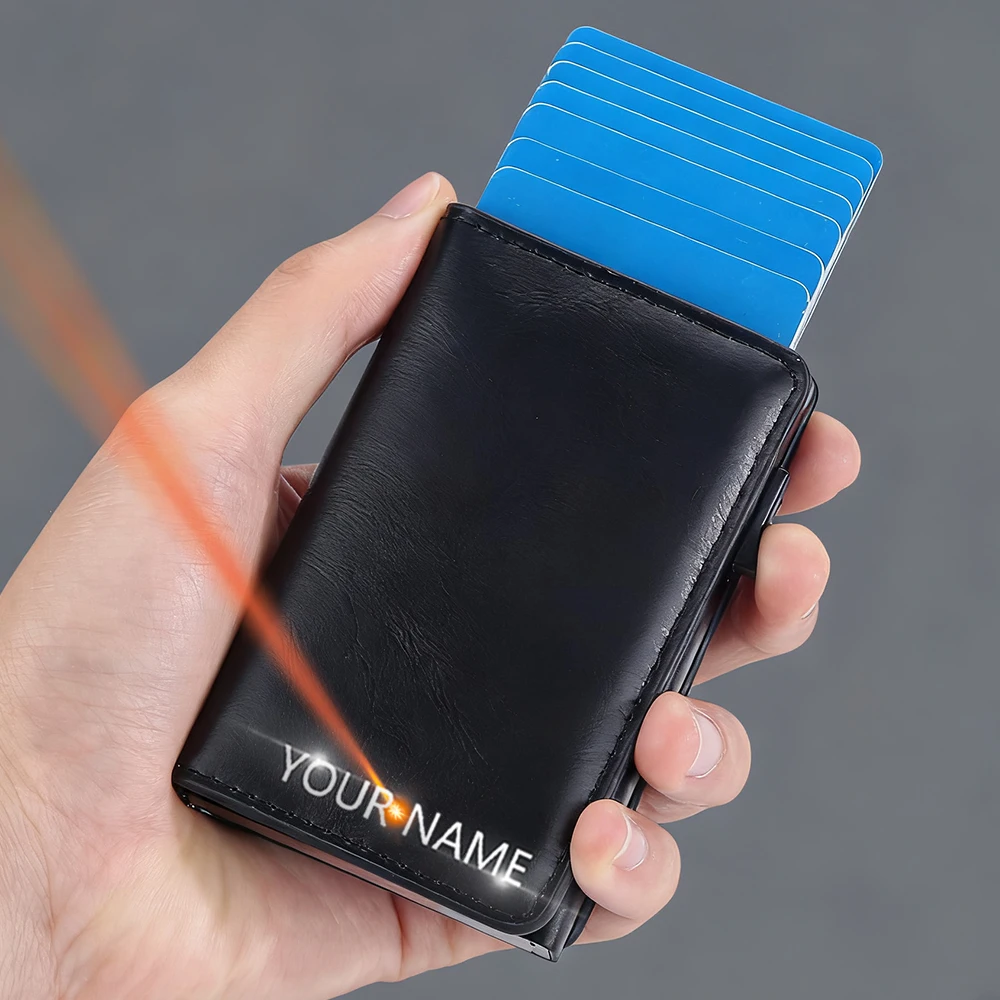 Nuovi mini portafogli per carte da uomo RFID nome personalizzato semplici borse da uomo corte porta carte di alta qualità portafoglio da uomo sottile