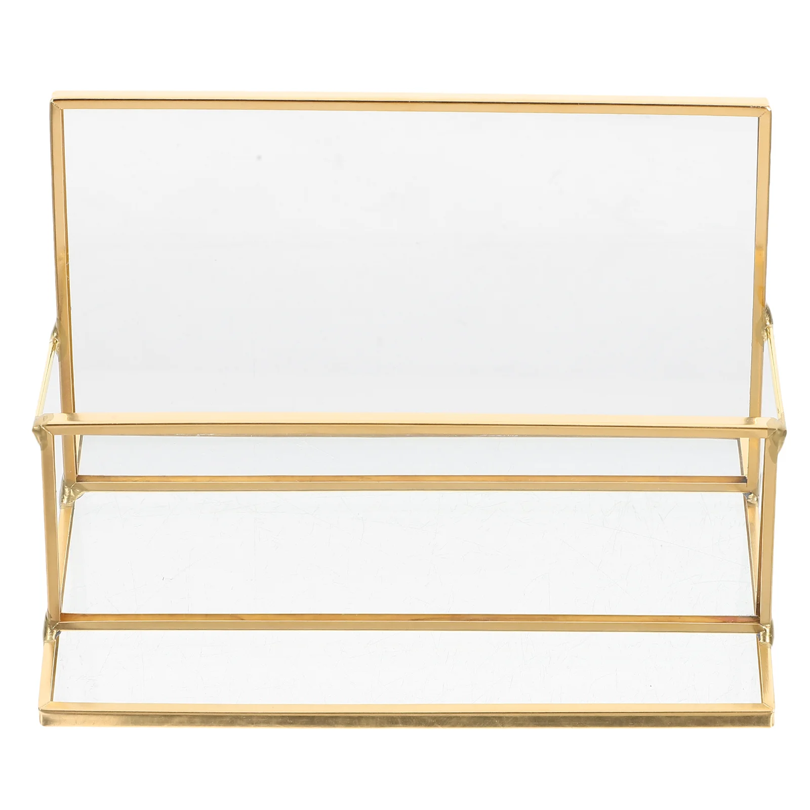 

Desk Organizer Business Card Holder Brass Glass Material Elegant Display Case for Office Home Card Display Case