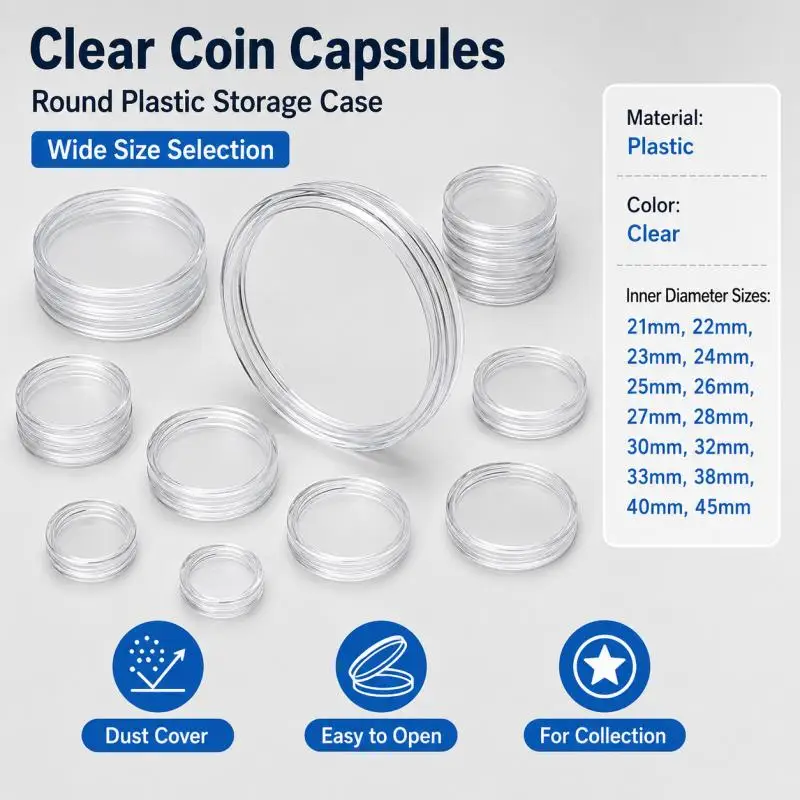 21-45mm Coinning Capsules Storage Box Clear Plastic Coinning Cases Holders Protector Coinning Capsules Storage