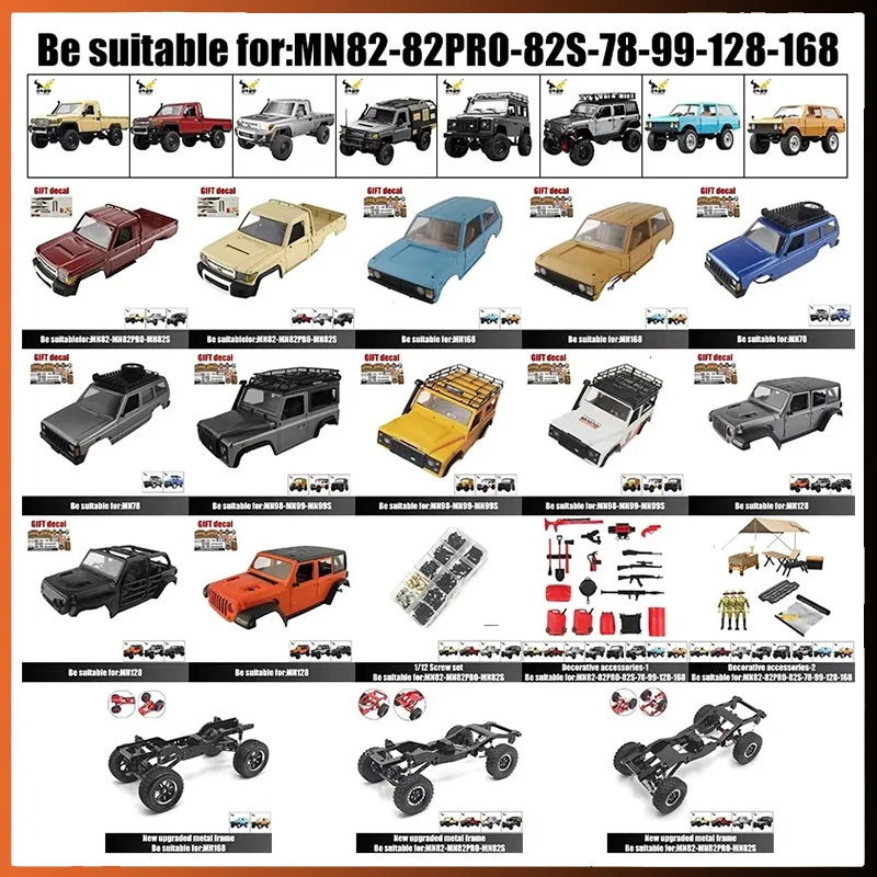 

MN MN82-82PRO-82S,MN78,MN99-99S,MN128,MN168。Original body shell with decorative stickers, new upgraded metal frame。